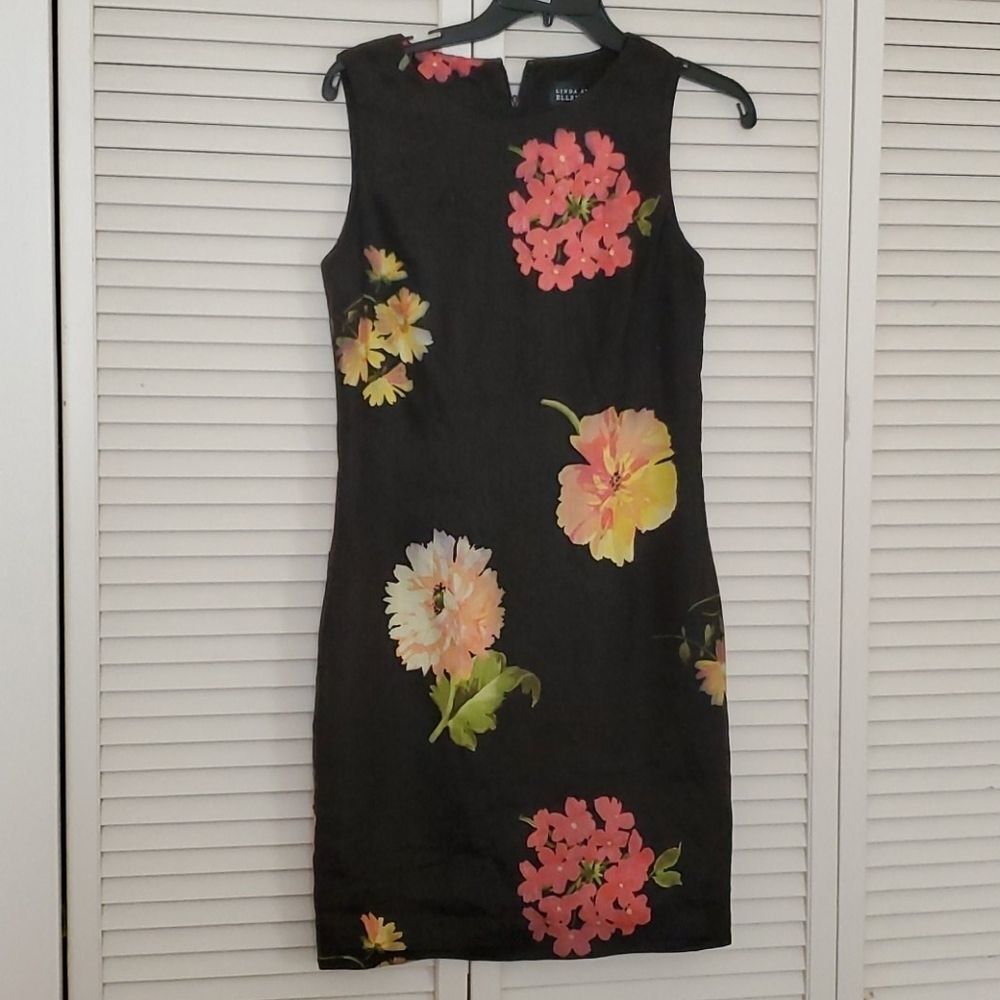 LINDA ALLARD xELLEN TRACY black floral career dres